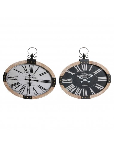 Horloge Murale DKD Home Decor Oblongue Noir Beige Fer Bois MDF (2 pcs) (58 x 6.5 x 58 cm) pour bénéficier 