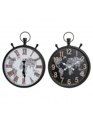 Horloge Murale DKD Home Decor Blanc Noir Verre Fer Mappemonde (2 pcs) (50 x 10 x 66 cm) En savoir plus