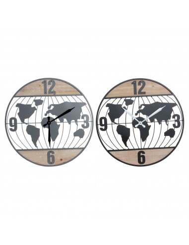 Horloge Murale DKD Home Decor Noir Gris Fer Bois MDF Mappemonde (2 pcs) (60 x 4.5 x 60 cm) votre restaurant rapide dans 