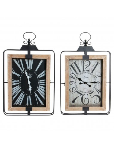 Horloge Murale DKD Home Decor Cottage Noir Beige Fer Bois MDF (2 pcs) (46 x 6 x 75 cm) Venez acheter