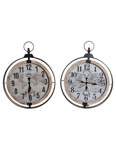 Horloge Murale DKD Home Decor Mappemonde Métal Bois MDF (2 pcs) (70 x 6 x 88 cm) d'Europe débarque