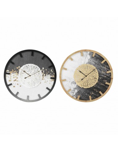 Horloge Murale DKD Home Decor Noir Fer Doré Argenté Bois MDF (2 pcs) (60 x 4.5 x 60 cm) pas cher