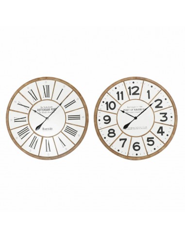 Horloge Murale DKD Home Decor Blanc Marron Bois MDF (2 pcs) (80 x 4.5 x 80 cm) le des métaux précieux