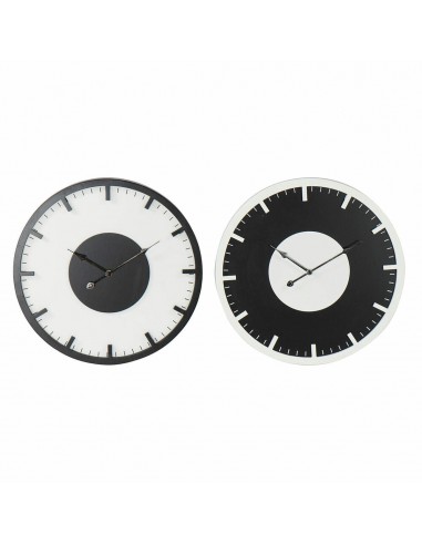 Horloge Murale DKD Home Decor Noir Blanc Bois MDF (50 x 4.5 x 50 cm) (2 pcs) pas cher 