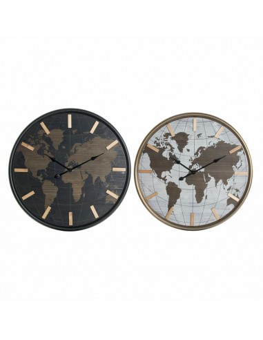 Horloge Murale DKD Home Decor Noir Marron Fer Bois MDF Mappemonde (2 pcs) (75 x 4 x 75 cm) Comment ça marche