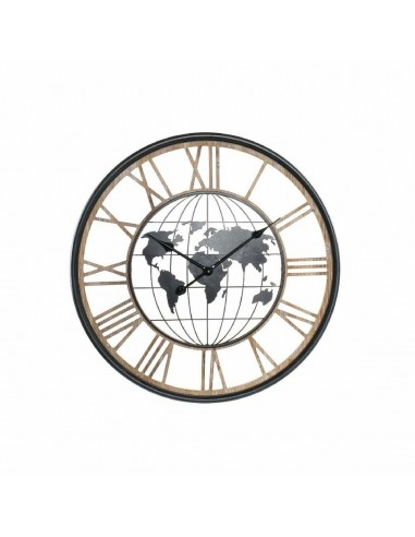 Horloge Murale DKD Home Decor Noir Doré Fer Bois MDF Mappemonde (70 x 5 x 70 cm) plus qu'un jeu 