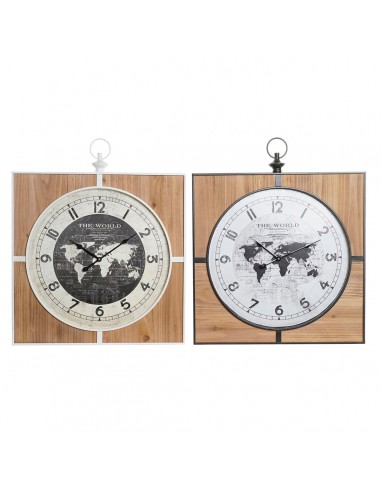 Horloge Murale DKD Home Decor Noir MDF Blanc Fer Mappemonde (60 x 4,5 x 60 cm) vente chaude votre 