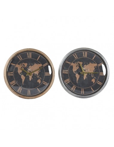 Horloge Murale DKD Home Decor Verre Argenté Noir Doré Fer Mappemonde (46 x 6,5 x 46 cm) Les êtres humains sont 