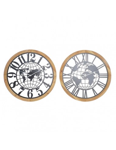 Horloge Murale DKD Home Decor Naturel Noir MDF Fer Mappemonde (60 x 4,5 x 60 cm) de France