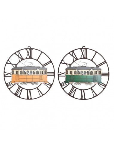 Horloge Murale DKD Home Decor Métal Vert Jaune Vintage Train (49,5 x 3,5 x 48 cm) (2 Unités) est présent 