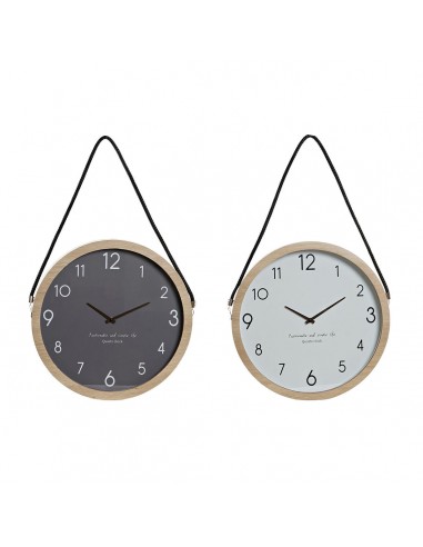 Horloge Murale DKD Home Decor Verre Gris Corde MDF Blanc Marron Clair Scandinave (2 Unités) (45 x 6 x 45 cm) sur le site 