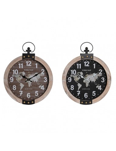 Horloge Murale DKD Home Decor Noir Marron Fer Vintage Bois MDF Mappemonde (40 x 6,5 x 46 cm) (2 Unités) Le MVP de beaucoup