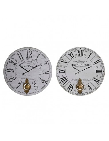 Horloge Murale DKD Home Decor Noir Métal Blanc Vintage Bois MDF (58 x 8 x 58 cm) (2 Unités) pas cheres