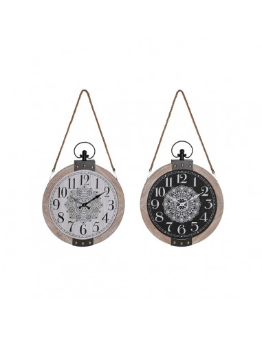 Horloge de table DKD Home Decor Noir Blanc Fer Mandala Bois MDF (40 x 6,5 x 46 cm) (2 Unités) le des métaux précieux